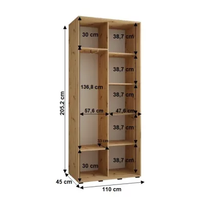 Šatníková skriňa YVONA 2 - 110/45 cm, dub artisan / strieborná