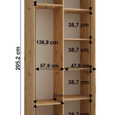 Šatníková skriňa YVONA 2 - 110/45 cm, dub artisan / čierna