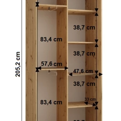 Šatníková skriňa YVONA 1 - 110/45 cm, biela / dub artisan / strieborná