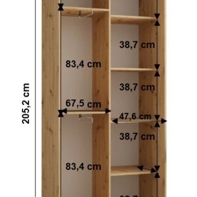 Šatníková skriňa YVONA 1 - 120/45 cm, biela / dub artisan / strieborná