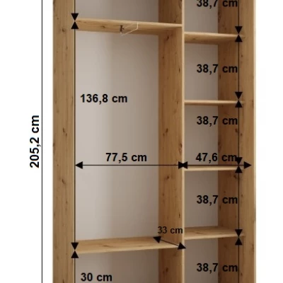 Šatníková skriňa YVONA 1 - 130/45 cm, dub artisan / biela / čierna