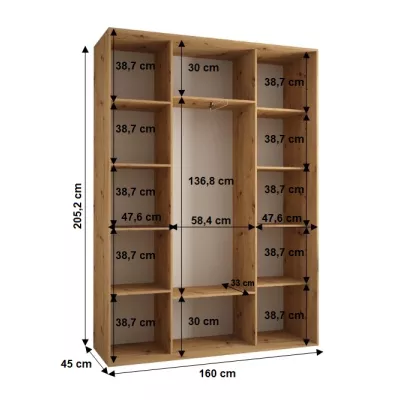 Šatníková skriňa YVONA 1 - 160/45 cm, dub artisan / strieborná