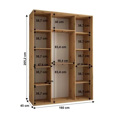 Šatníková skriňa YVONA 1 - 160/45 cm, dub artisan / čierna