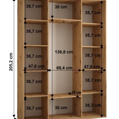 Šatníková skriňa YVONA 1 - 170/45 cm, dub artisan / biela / strieborná