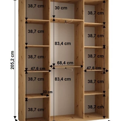 Šatníková skriňa YVONA 1 - 170/45 cm, biela / dub artisan / strieborná