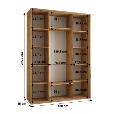 Šatníková skriňa YVONA 1 - 180/45 cm, dub artisan / strieborná