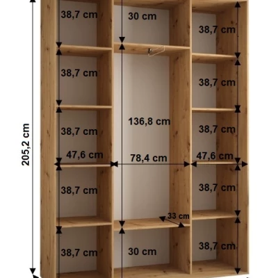 Šatníková skriňa YVONA 1 - 180/45 cm, dub artisan / čierna / strieborná