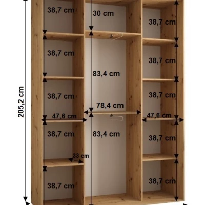 Šatníková skriňa YVONA 1 - 180/45 cm, biela / dub artisan / čierna