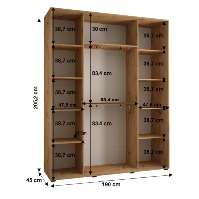 Šatníková skriňa YVONA 1 - 190/45 cm, dub artisan / čierna / strieborná