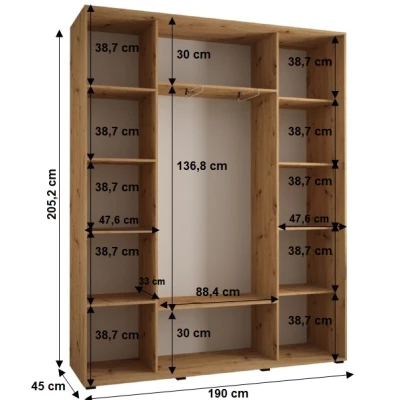 Šatníková skriňa YVONA 1 - 190/45 cm, dub artisan / čierna / čierna