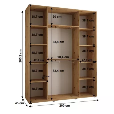 Šatníková skriňa YVONA 1 - 200/45 cm, dub artisan / čierna