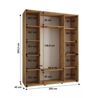 Šatníková skriňa YVONA 1 - 200/45 cm, dub artisan / čierna