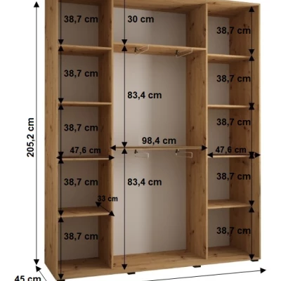 Šatníková skriňa YVONA 1 - 200/45 cm, biela / dub artisan / strieborná