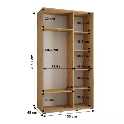 Šatníková skriňa YVONA 3 - 130/45 cm, čierna / zlatá