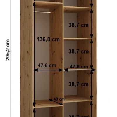 Šatníková skriňa YVONA 1 - 100/60 cm, biela / dub artisan / strieborná