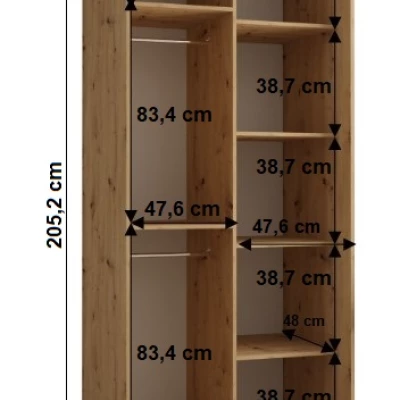 Šatníková skriňa YVONA 1 - 100/60 cm, biela / čierna / strieborná