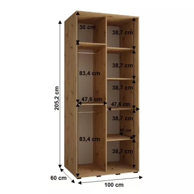 Šatníková skriňa YVONA 1 - 100/60 cm, biela / čierna / strieborná