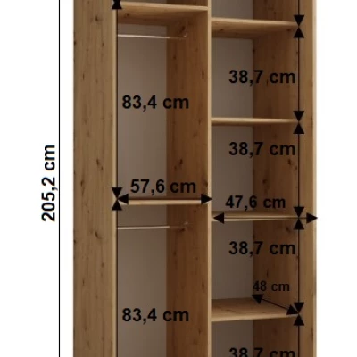 Šatníková skriňa YVONA 1 - 110/60 cm, dub artisan / čierna / strieborná