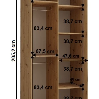 Šatníková skriňa YVONA 1 - 120/60 cm, dub artisan / strieborná