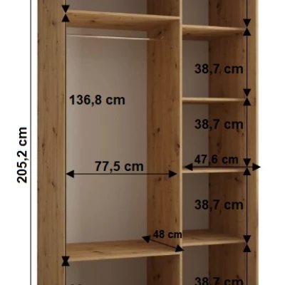 Šatníková skriňa YVONA 1 - 130/60 cm, dub artisan / čierna