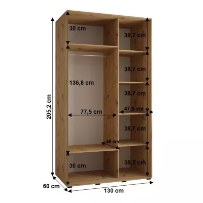 Šatníková skriňa YVONA 1 - 130/60 cm, čierna / zlatá