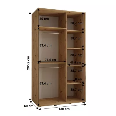 Šatníková skriňa YVONA 1 - 130/60 cm, čierna / zlatá