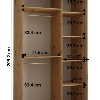 Šatníková skriňa YVONA 1 - 130/60 cm, biela / dub artisan / strieborná