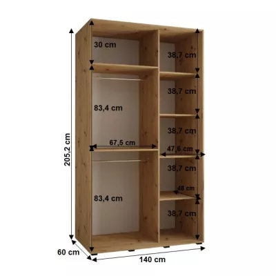 Šatníková skriňa YVONA 1 - 140/60 cm, čierna / čierna