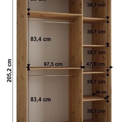 Šatníková skriňa YVONA 1 - 150/60 cm, dub artisan / čierna