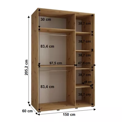 Šatníková skriňa YVONA 1 - 150/60 cm, dub artisan / čierna