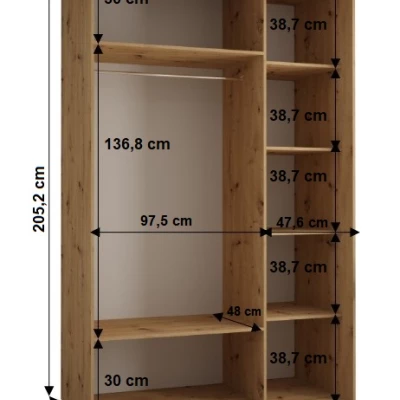 Šatníková skriňa YVONA 1 - 150/60 cm, biela / dub artisan / čierna