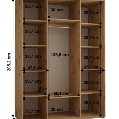 Šatníková skriňa YVONA 1 - 160/60 cm, dub artisan / strieborná