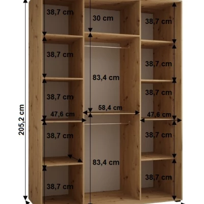 Šatníková skriňa YVONA 1 - 160/60 cm, dub artisan / strieborná