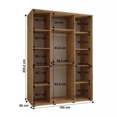 Šatníková skriňa YVONA 1 - 160/60 cm, dub artisan / strieborná