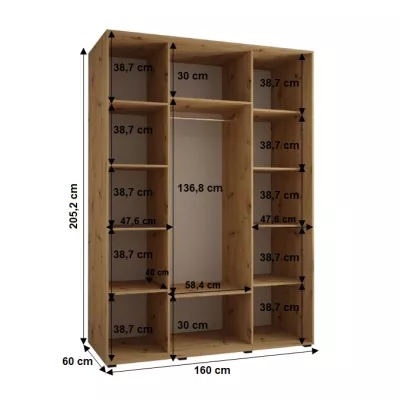 Šatníková skriňa YVONA 1 - 160/60 cm, čierna / strieborná