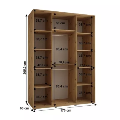 Šatníková skriňa YVONA 1 - 170/60 cm, dub artisan / čierna