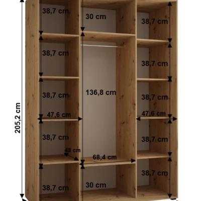 Šatníková skriňa YVONA 1 - 170/60 cm, čierna / biela / zlatá