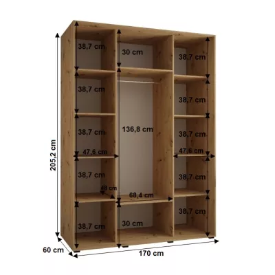 Šatníková skriňa YVONA 1 - 170/60 cm, biela / strieborná