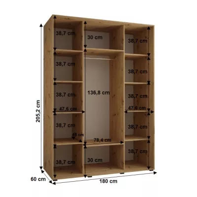 Šatníková skriňa YVONA 1 - 180/60 cm, čierna / zlatá