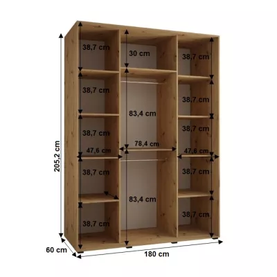 Šatníková skriňa YVONA 1 - 180/60 cm, čierna / strieborná