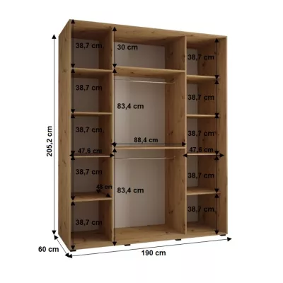 Šatníková skriňa YVONA 1 - 190/60 cm, dub artisan / čierna