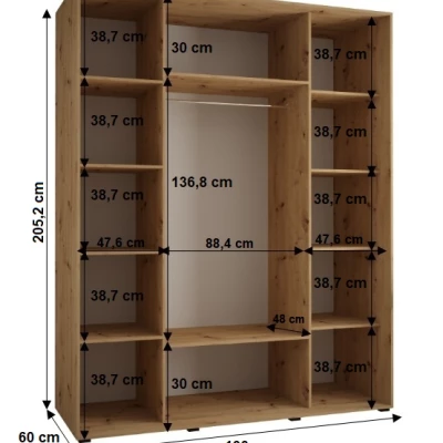 Šatníková skriňa YVONA 1 - 190/60 cm, biela / dub artisan / čierna