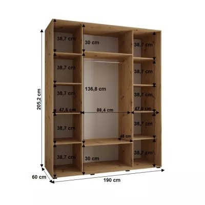 Šatníková skriňa YVONA 1 - 190/60 cm, biela / čierna / strieborná