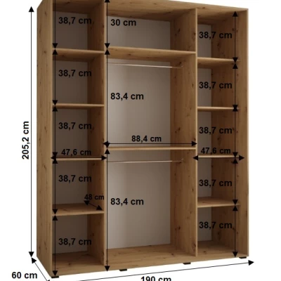 Šatníková skriňa YVONA 1 - 190/60 cm, biela / dub artisan / strieborná