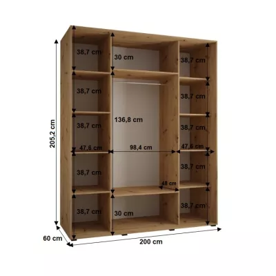 Šatníková skriňa YVONA 1 - 200/60 cm, dub artisan / strieborná