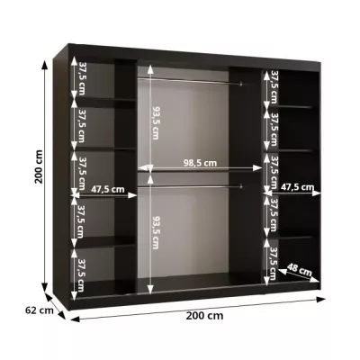 Šatníková skriňa SHERYL 1 - 200 cm, čierna / čierna