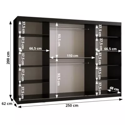 Šatníková skriňa SHERYL 3 - 250 cm, biela / strieborná