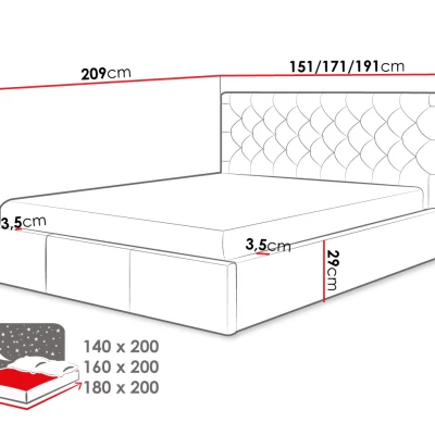 Čalúnená manželská posteľ s úložným priestorom 180x200 DOZIER - modrá