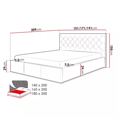 Čalúnená manželská posteľ s úložným priestorom 180x200 DOZIER - modrá