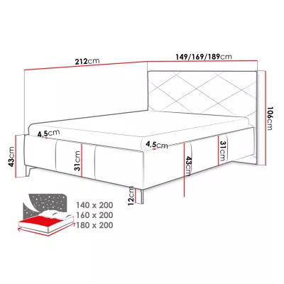 Čalúnená manželská posteľ s úložným priestorom 180x200 EMORIN - béžová